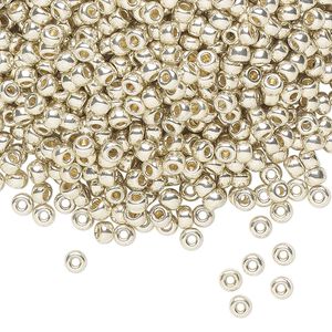 Seed bead, Miyuki, glass, pkg/50g, #8 rocaille, Duracoat® opaque galvanized silver, (RR-4201).