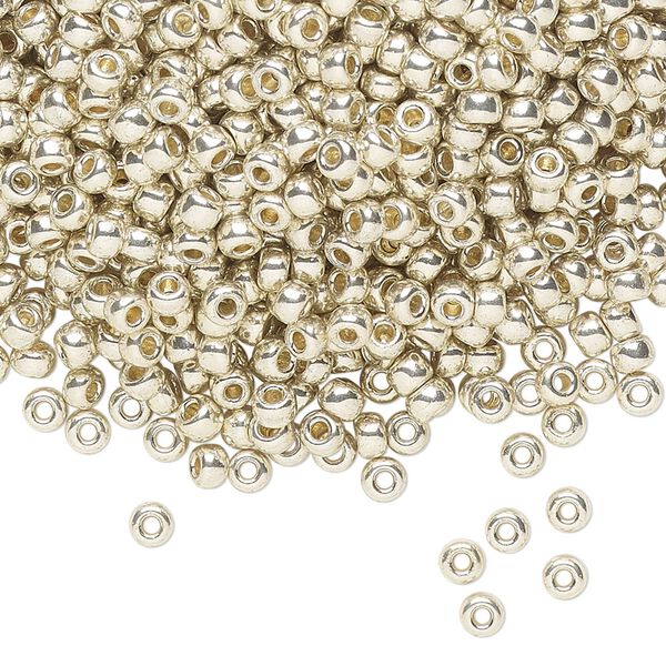 Seed bead, Miyuki, glass, pkg/50g, #8 rocaille, Duracoat® opaque galvanized silver, (RR-4201). image number 0