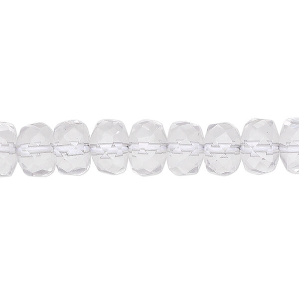 Bead, quartz crystal (natural), 8x5mm hand-cut faceted rondelle, B grade, Mohs hardness 7. Sold per 15" to 16" strand. image number 0