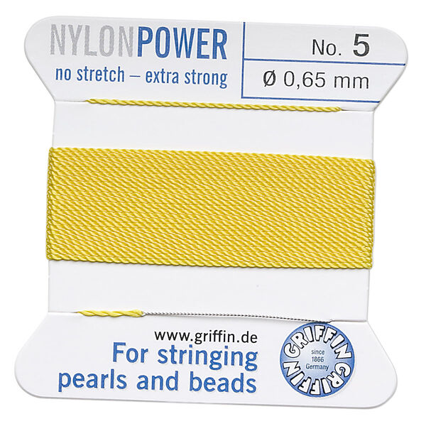 Thread, Griffin, nylon, yellow, size #5. Sold per 2-meter card (approximately 78 inches). image number 0