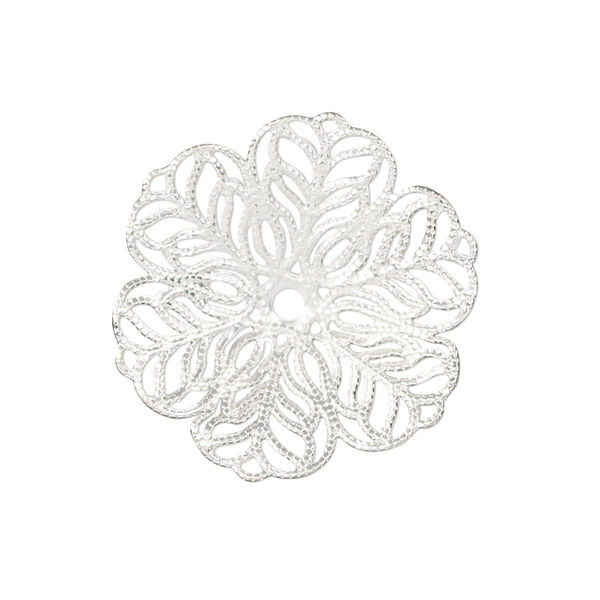 Component, silver-finished steel, 27x26mm single-sided flower. Sold per pkg of 10. image number 0
