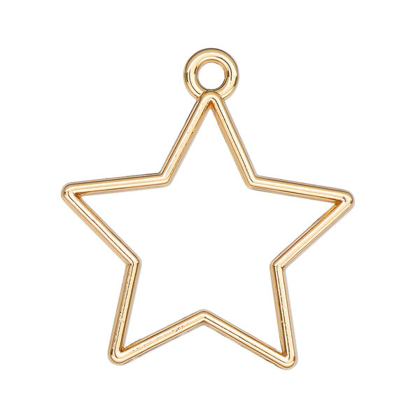 Component, resin frame, gold-finished "pewter" (zinc-based alloy), 31x29mm open star. Sold per pkg of 2. image number 0
