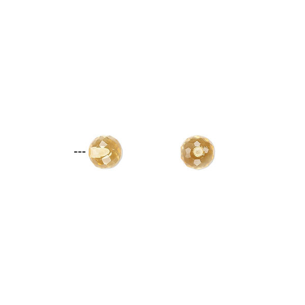 Bead, citrine (heated), 4mm half-drilled faceted round, B grade, Mohs hardness 7. Sold per pkg of 2. image number 0