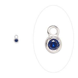 Drop, sterling silver and cubic zirconia, September sapphire, 2.5mm single-sided birthstone round. Sold per pkg of 2.