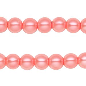 Bead, glass pearl, salmon, 7-8mm round. Sold per pkg of (2) 15-inch strands, approximately 100 beads.