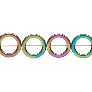 Hemalyke™ 1pkg1, rainbow titanium-coated donut bead 15.5-16 inch 12mm