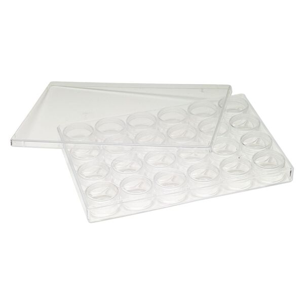 Organizer, plastic, clear, 9-3/8 x 6-3/8 x 1-inch rectangle, (24) 1-1/2 x 3/4 inch round vials with twist-off lids. Sold individually. image number 1
