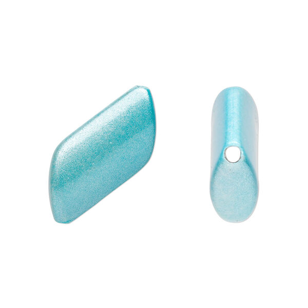 Bead, acrylic, pearlized turquoise blue, 36x21mm trapezoid round. Sold per pkg of 40. image number 0