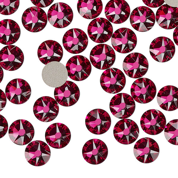 Flat back 288pk fuchsia foil back, Swarovski® 6.32-6.5mm rose round SS30 2088 image number 0