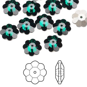 Margarita flower 12pk emerald foil back, Crystal Passions® 10x3.5mm 3700