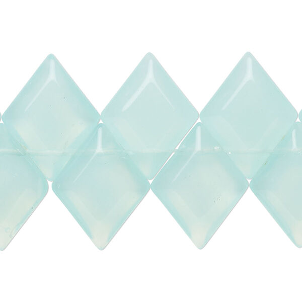 Bead, glass, translucent pale blue, 18x14mm top-drilled beveled diamond. Sold per 8-inch strand, approximately 25 beads. image number 0