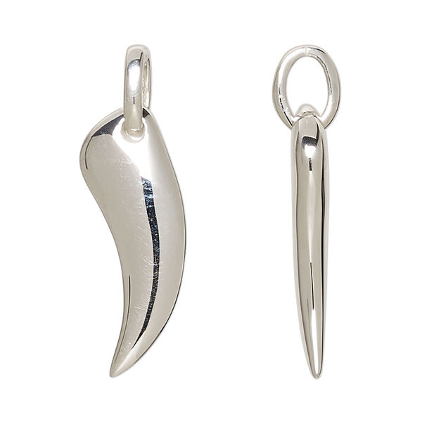 Pendant, sterling silver, 28x12.5mm 3D talon. Sold individually. image number 0