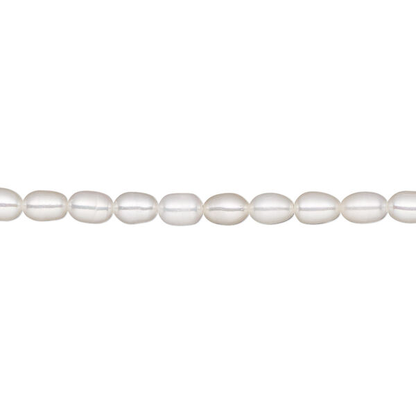 Pearl, White Lotus™, cultured freshwater (bleached), white, 3.5-4mm rice, A- grade, Mohs hardness 2-1/2 to 4. Sold per 15-1/2" to 16" strand. image number 0