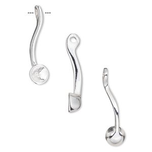 Drop, Almost Instant Jewelry®, silver-plated "pewter" (zinc-based alloy), 23x6mm curved with PP32 setting. Sold individually.