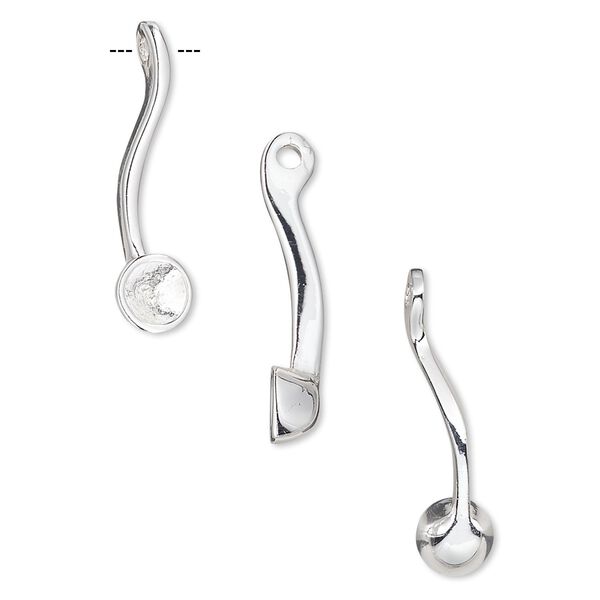 Drop, Almost Instant Jewelry®, silver-plated "pewter" (zinc-based alloy), 23x6mm curved with PP32 setting. Sold individually. image number 0