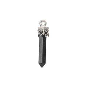 Black onyx / sterling silver 1pkg1, hand-cut point drop 20x3mm-26x4mm