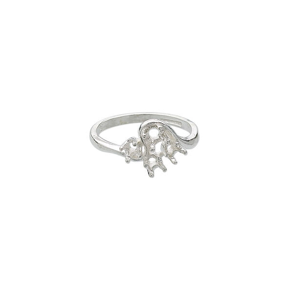 Ring, Sure-Set™, sterling silver, swirl band with (3) 3mm and (1) 3.5mm 4-prong round settings, size 8. Sold individually. image number 0