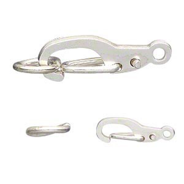Clasp, self-closing hook, silver-finished brass, 11x5mm with 5mm jump ring. Sold per pkg of 12. image number 0