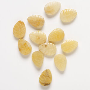 Golden "jade" (quartz) 1pkg12, carved leaf bead natural, 18x13mm