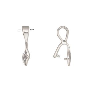 Bail, ice-pick, antiqued sterling silver, 10x4mm with leaf, 5mm grip length. Sold individually.