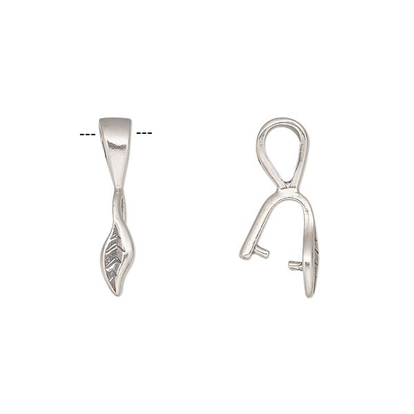 Bail, ice-pick, antiqued sterling silver, 10x4mm with leaf, 5mm grip length. Sold individually. image number 0