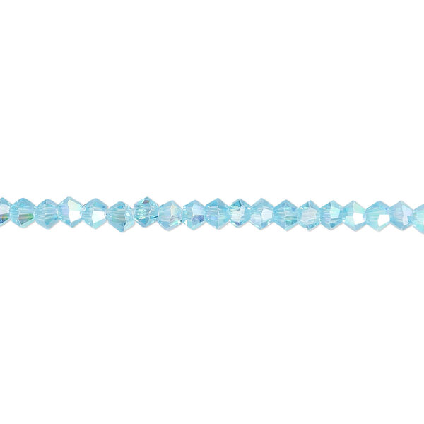 Bead 1pk 16 facets translucent turquoise blue AB, Celestial Crystal® 3mm bicone 15.5-16 inch image number 0