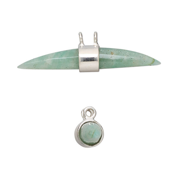Focal, amazonite (natural) and sterling silver, 33x6mm-36x7mm hand-cut double point with 2 loops, Mohs hardness 6 to 6-1/2. Sold individually. image number 0