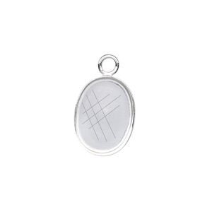 Drop, fine silver, 16x12mm oval bezel cup setting with open loop. Sold per pkg of 2.