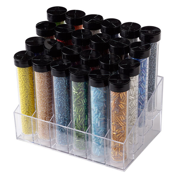 Seed bead assortment, Ming Tree™, glass, pkg/24 vials, #11 round and 7x2mm bugle, mixed assorted colors. image number 0