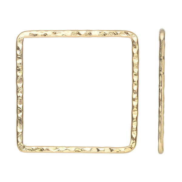 Component, gold-plated steel, 30mm double-sided undrilled hammered flat open square. Sold per pkg of 8. image number 0