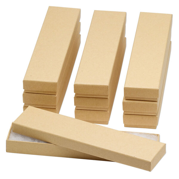 Box, paper and "cotton" filled, kraft, 8-1/8x1-7/8x7/8 inch rectangle. Sold per pkg of 10. image number 0