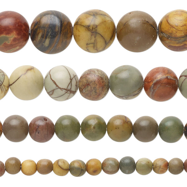 Bead assortment, Picasso jasper (natural), pkg/(4) 7 inches, 4-10mm machine-cut round, B- grade. image number 0