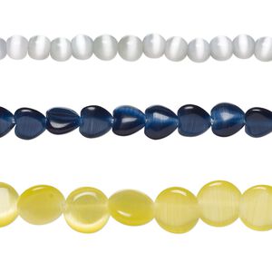 Bead mix, cat's eye glass (fiber optic glass), opaque mixed colors, 4x2mm-10mm mixed shapes. Sold per pkg of (3) 14-inch strands.