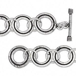 Chain, antique silver-plated copper, 16mm round link, 36 inches with toggle clasp. Sold individually.
