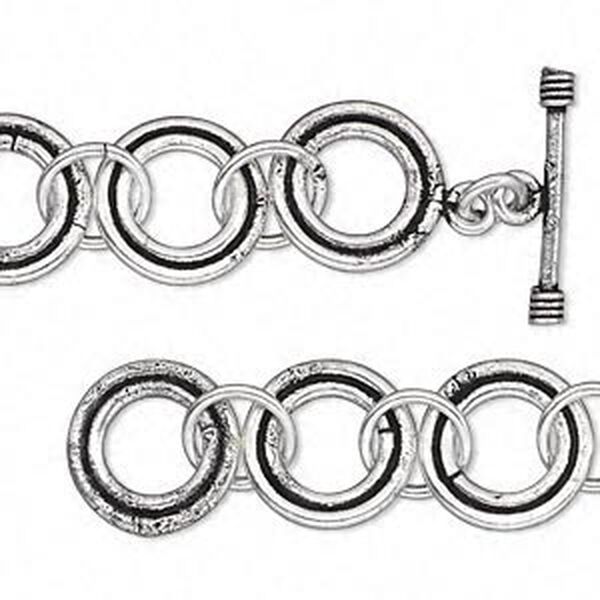 Chain, antique silver-plated copper, 16mm round link, 36 inches with toggle clasp. Sold individually. image number 0