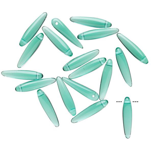Bead, Preciosa Thorn™, Czech pressed glass, transparent teal, 16x4mm top-drilled thorn. Sold per pkg of 20. image number 0