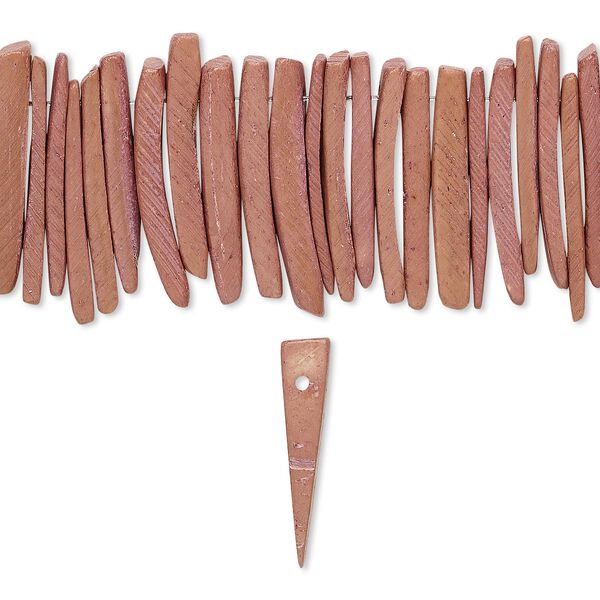 Bead, coconut palm wood (dyed / waxed), dark mauve, 25x4mm hand-cut top-drilled stick. Sold per 15-1/2" to 16" strand. image number 0