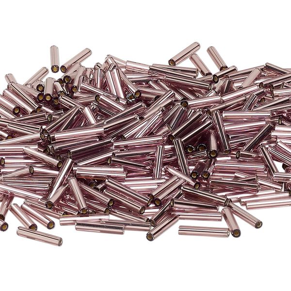 Bead, Miyuki, bugle bead, glass, pkg/250 g, 12x2.4mm center-drilled, silver-lined translucent light amethyst purple, (RBU-0012). image number 0