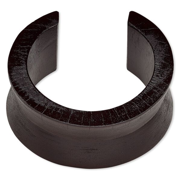 Bracelet, cuff, wood (dyed / waxed), dark brown, 34mm wide hand-carved valley band, 7-1/2 inches. Sold individually. image number 0