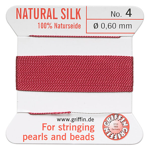 Thread, Griffin, silk, garnet red, size #4. Sold per 2-meter card (approximately 78 inches). image number 0