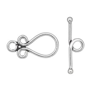 Clasp toggle 1pkg1 sterling silver, 19x13.5mm fancy teardrop, antiqued 1-strand