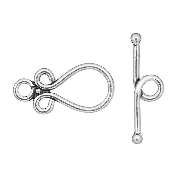 Clasp toggle 1pkg1 sterling silver, 19x13.5mm fancy teardrop, antiqued 1-strand image number 0