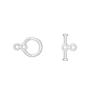 Clasp toggle 1pkg10 silver-plated "pewter" (zinc alloy), 9mm round, 1-strand