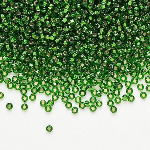Seed bead glass pkg/50g #11 round, translucent silver-lined green image number 0