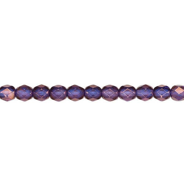 Bead, Czech fire-polished glass, purple and gold, 4mm faceted round. Sold per pkg of 1,200 (1 mass). image number 0