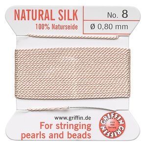 Thread, Griffin, silk, light pink, size #8. Sold per 2-meter card (approximately 78 inches).