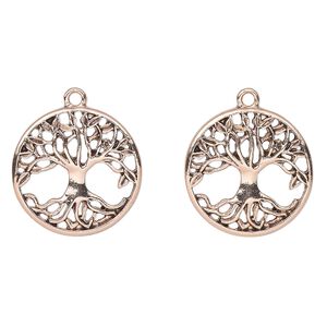 Charm, antique gold-finished "pewter" (zinc-based alloy), 24mm round with tree of life cutout. Sold per pkg of 2.