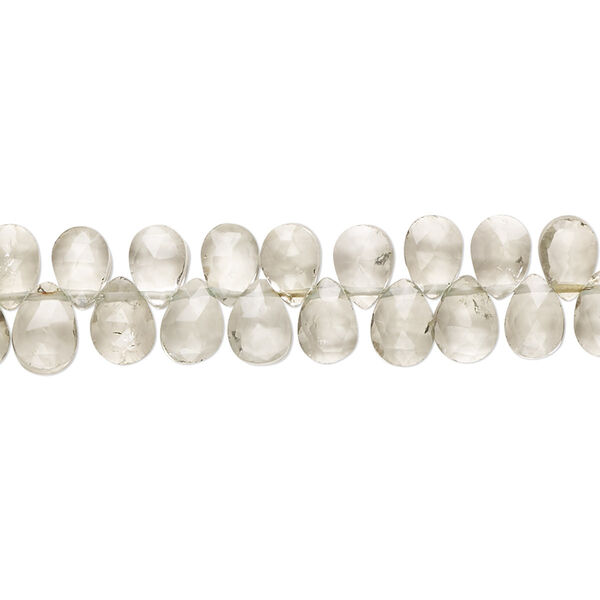 Green quartz 1pkg1, hand-cut top-drilled faceted puffed teardrop bead 7 inch 5x4mm-7x5mm image number 0