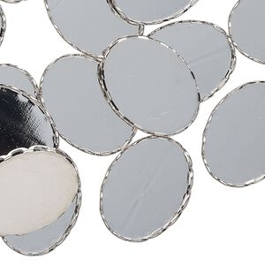Component, bezel setting, silver-finished steel, 19x14mm oval with scalloped edge and 17.5x13mm oval setting. Sold per pkg of 50.