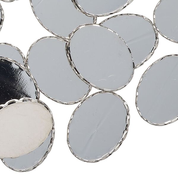 Component, bezel setting, silver-finished steel, 19x14mm oval with scalloped edge and 17.5x13mm oval setting. Sold per pkg of 50. image number 0